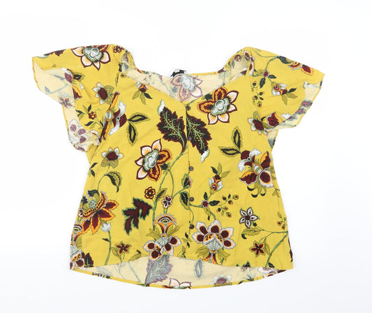 Warehouse Womens Yellow Geometric  Basic Button-Up Size 12