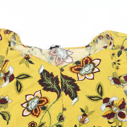 Preloved Warehouse Womens Yellow Geometric  Basic Button-Up Size 12 - Detail