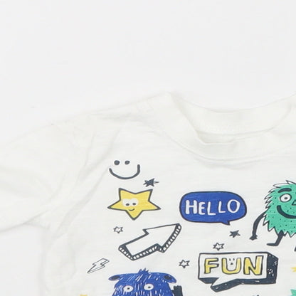 Close-up detail of F&F boys’ white basic t-shirt, size 0-3, months