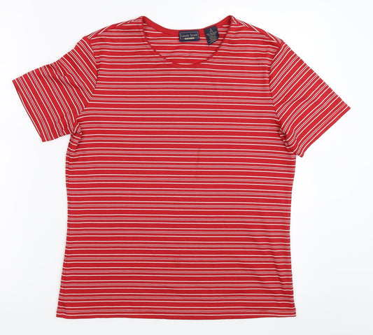 Laura Scott Womens Red Striped  Basic T-Shirt Size S