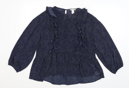 Preloved H&M Womens Blue Polka Dot  Basic Blouse Size 12 - Front
