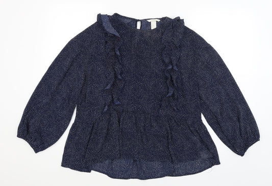 H&M Womens Blue Polka Dot  Basic Blouse Size 12