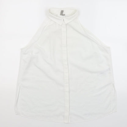 Additional front view of ASOS women’s white basic button-up, size UK 14