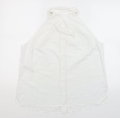 Back view of ASOS women’s white basic button-up, size UK 14