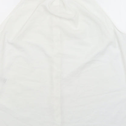 Brand and care label for ASOS women’s white basic button-up, size UK 14