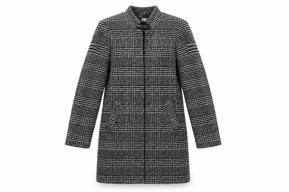 H&M Womens Black Check  Overcoat Coat Size 8