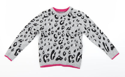 Preloved nutmg Girls Green Animal Print  Pullover Jumper Size 9-10 Years - Front