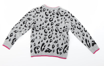 Preloved nutmg Girls Green Animal Print  Pullover Jumper Size 9-10 Years - Back