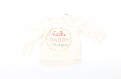 Additional front view of Nutmeg girls’ ivory basic t-shirt, size 9-12, months