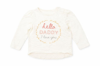 Front view of Nutmeg girls’ ivory basic t-shirt, size 9-12, months