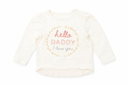 Front view of Nutmeg girls’ ivory basic t-shirt, size 9-12, months