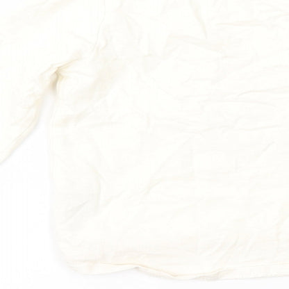 Brand and care label for Nutmeg girls’ ivory basic t-shirt, size 9-12, months