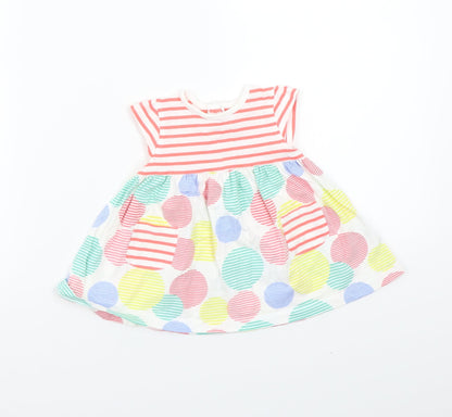 Front view of Mothercare girls’ white striped basic t-shirt, size 3-6, months