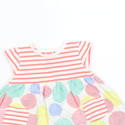 Close-up detail of Mothercare girls’ white striped basic t-shirt, size 3-6, months
