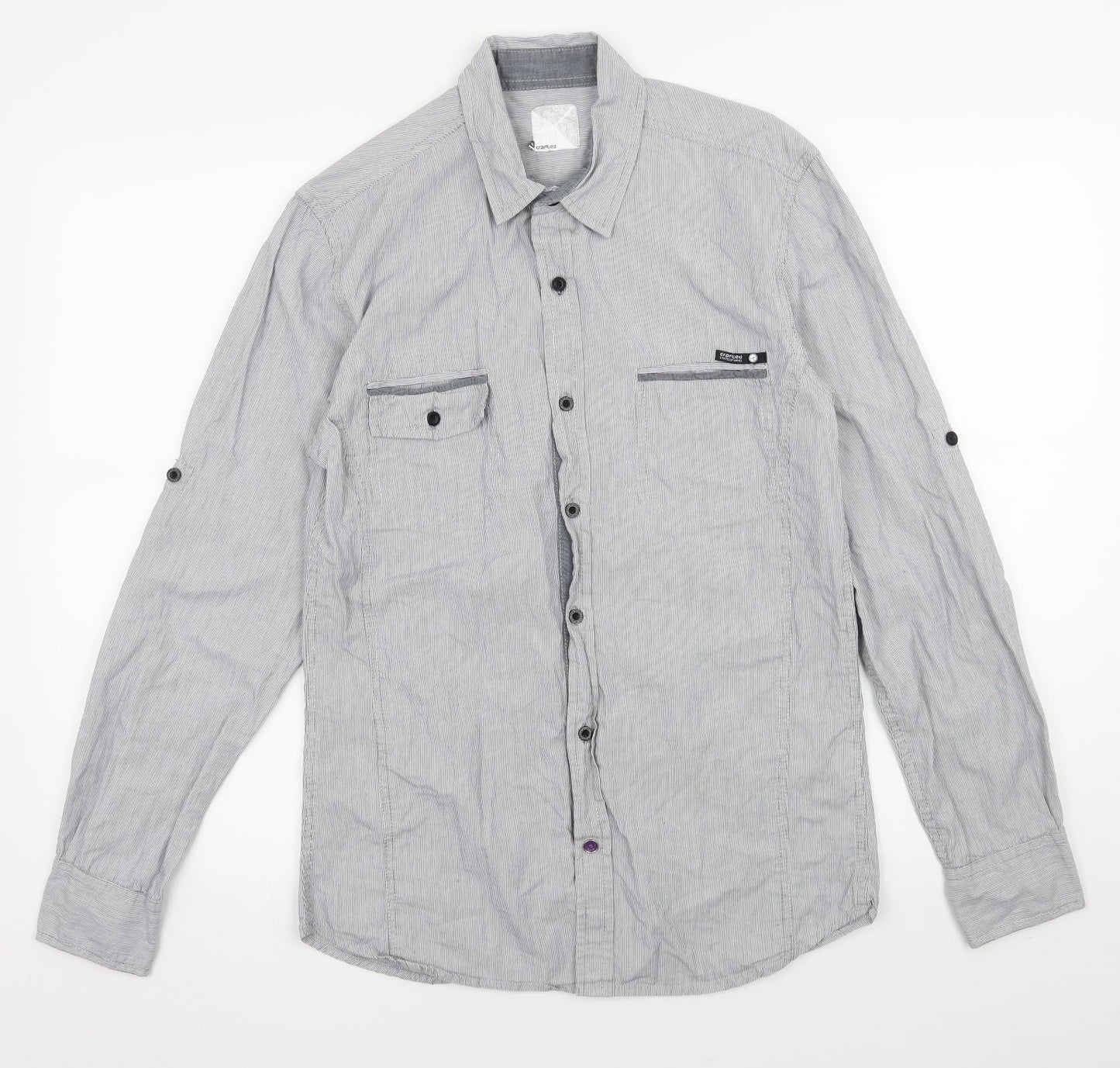 Crafted Mens Grey Striped   Button-Up Size M