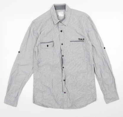 Crafted Mens Grey Striped   Button-Up Size M