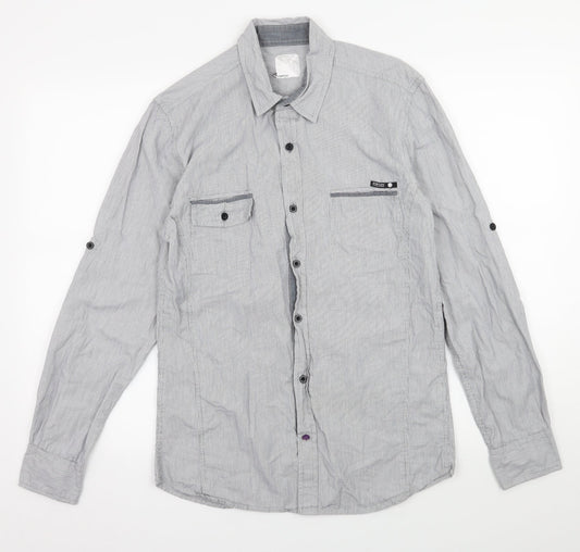 Crafted Mens Grey Striped   Button-Up Size M