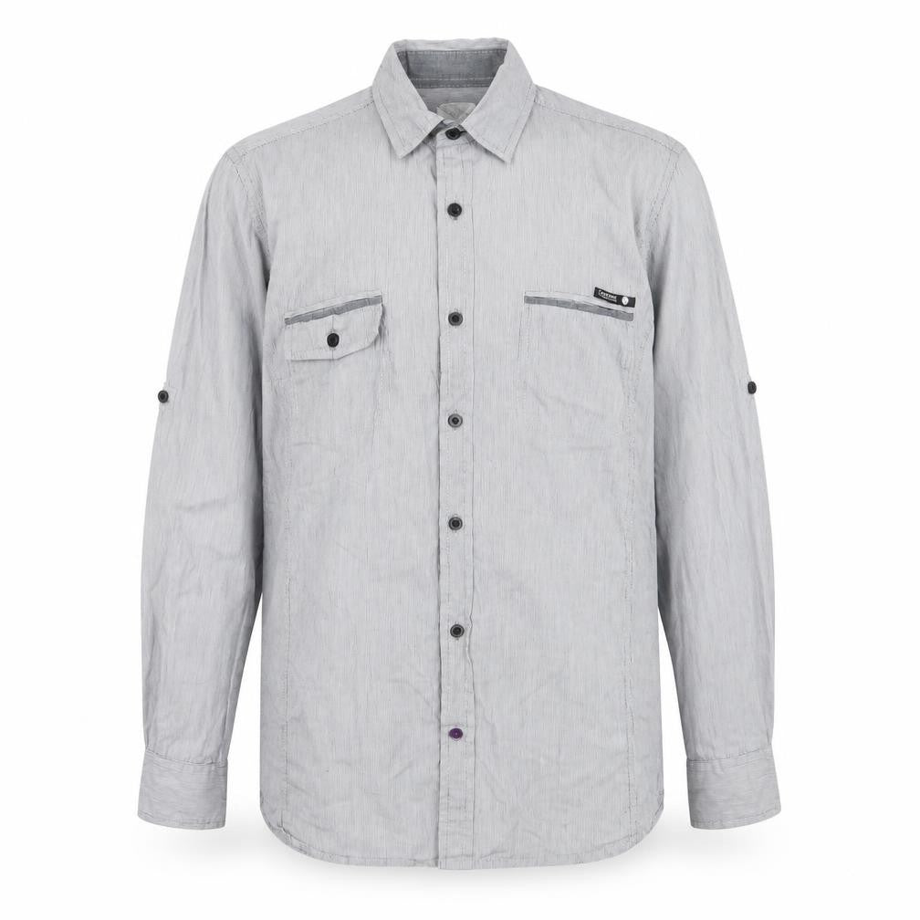 Crafted Mens Grey Striped   Button-Up Size M