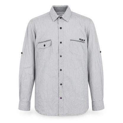 Crafted Mens Grey Striped   Button-Up Size M