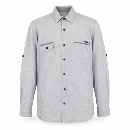 Crafted Mens Grey Striped   Button-Up Size M