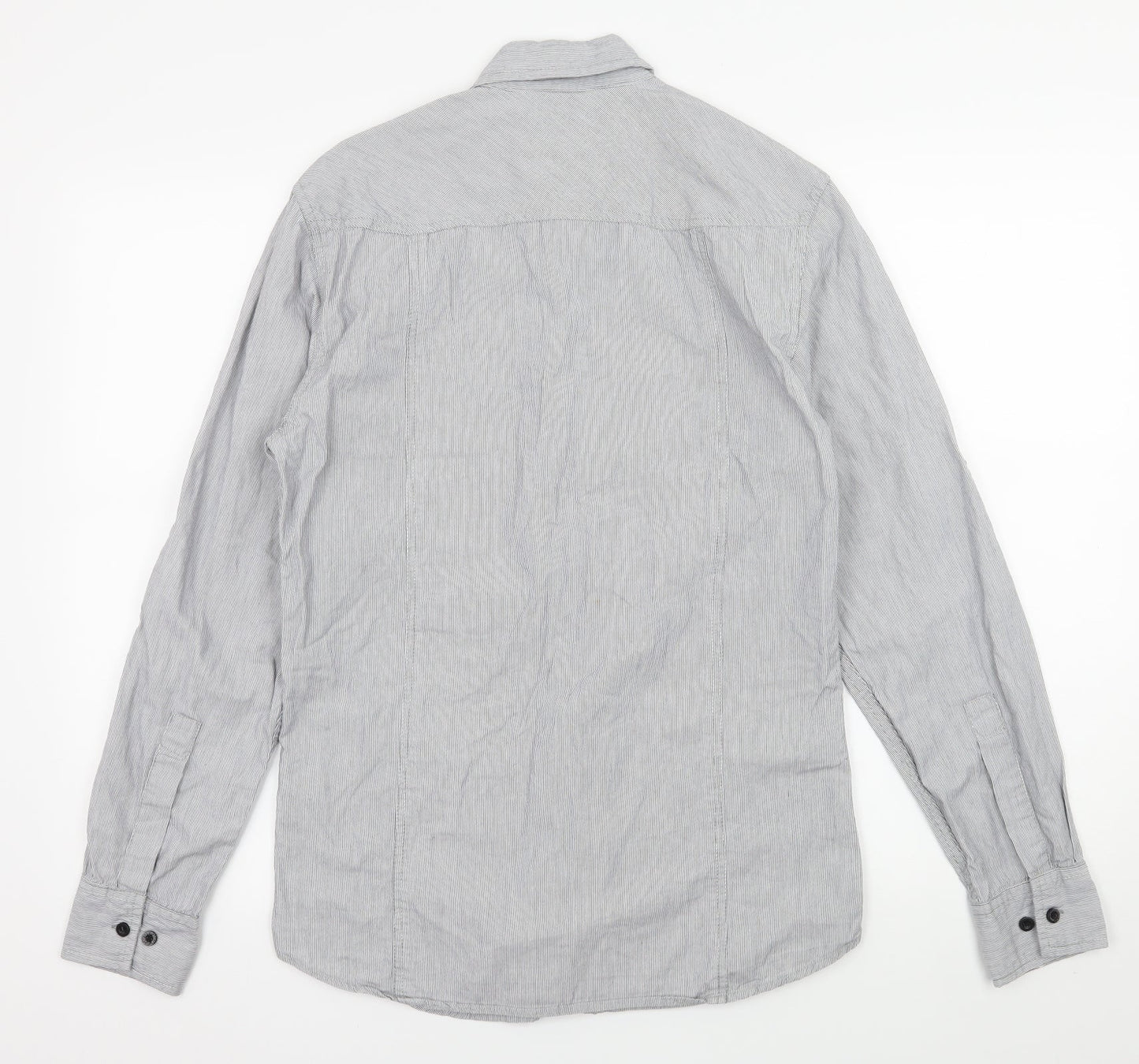 Crafted Mens Grey Striped   Button-Up Size M