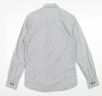 Crafted Mens Grey Striped   Button-Up Size M
