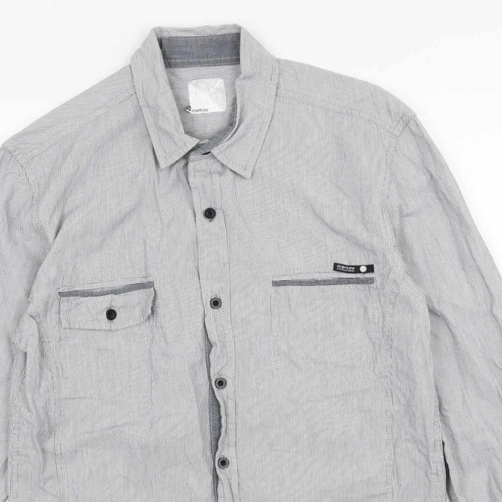 Crafted Mens Grey Striped   Button-Up Size M