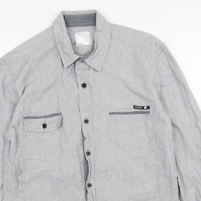 Crafted Mens Grey Striped   Button-Up Size M