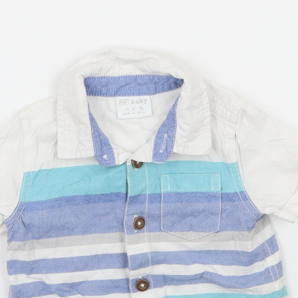 F&F Boys White Striped  Basic Button-Up Size 3-6 Months