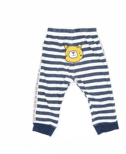 Back view of studio baby boys’ blue striped jersey cami pyjama pants, size 12-18, months - bear