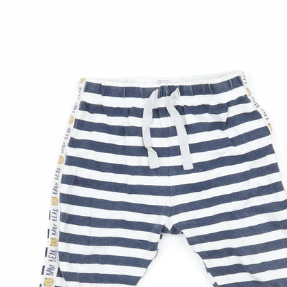 Close-up detail of studio baby boys’ blue striped jersey cami pyjama pants, size 12-18, months - bear