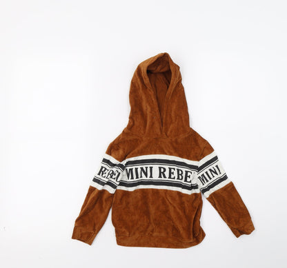 Preloved Mini Rebal Boys Brown  Corduroy Pullover Hoodie Size 2 Years - Front