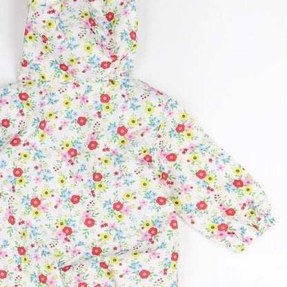 Brand and care label for Tu girls’ white floral basic coat coat, size 0-3, months