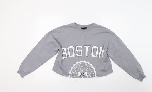 New Look Girls Grey   Pullover Hoodie Size 13 Years  - Croped Boston