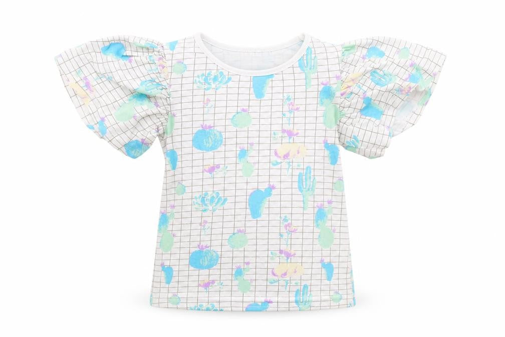 Preworn Girls White   Basic Blouse Size 9-10 Years  - Cactus print