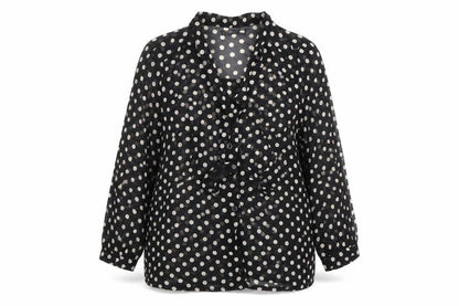 Front view of Atmosphere women’s black polka dot basic blouse, size UK 10