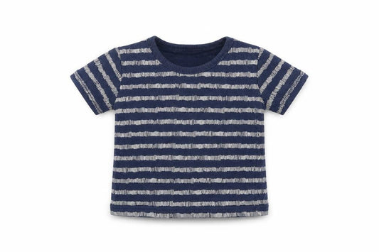 Front view of George Baby Blue Striped Basic T-Shirt, size 3-6, Months