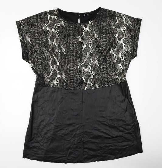 Simply Be Womens Black Animal Print  Shift  Size L
