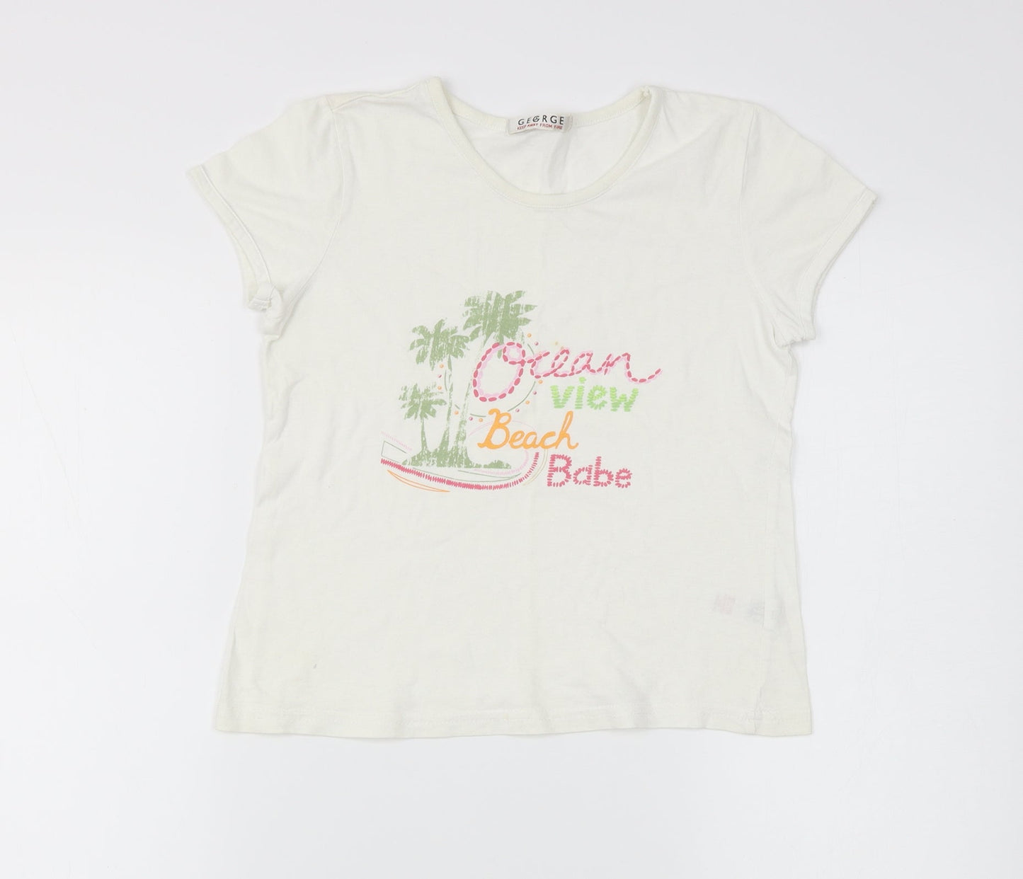 George Girls Ivory   Basic T-Shirt Size 9-10 Years