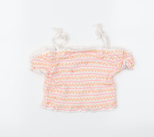 George Girls White Striped  Basic T-Shirt Size 7-8 Years
