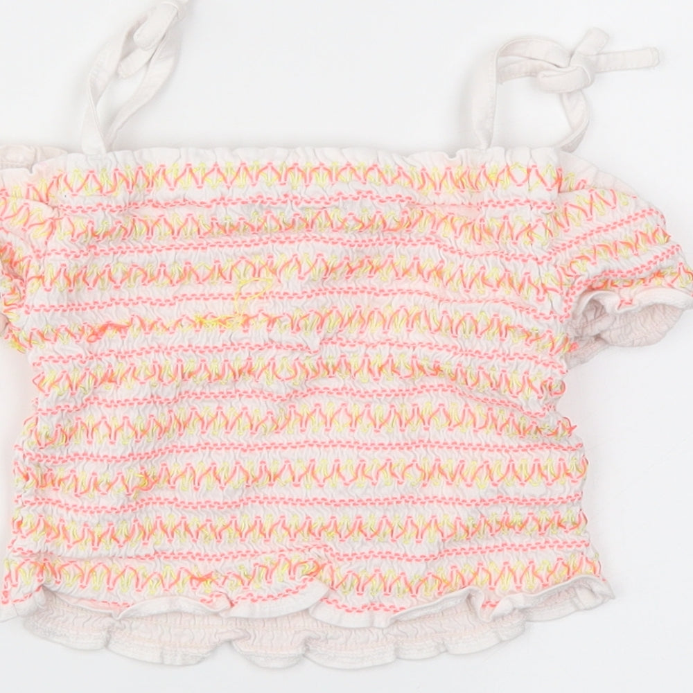 George Girls White Striped  Basic T-Shirt Size 7-8 Years