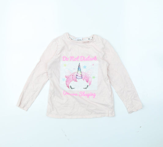 George Girls Pink   Basic T-Shirt Size 7 Years  - Unicorn