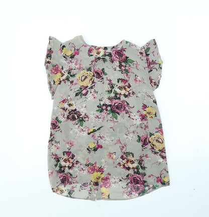 Additional front view of Atmosphere women’s grey floral basic blouse, size UK 10