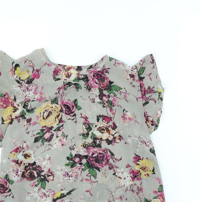 Close-up detail of Atmosphere women’s grey floral basic blouse, size UK 10