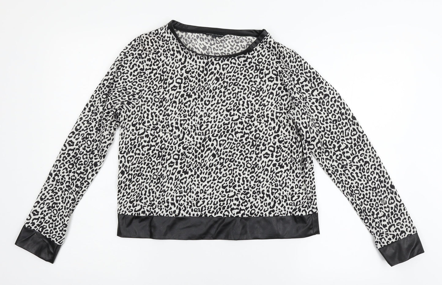 Candy Couture Womens White Animal Print  Basic T-Shirt Size 16  - faux leather trims