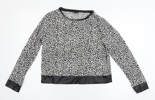 Candy Couture Womens White Animal Print  Basic T-Shirt Size 16  - faux leather trims
