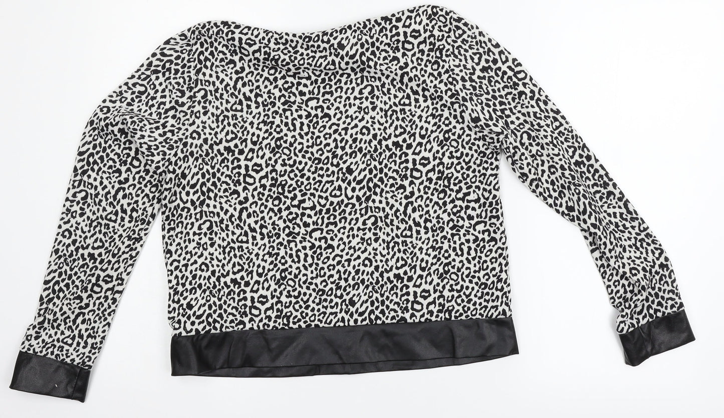 Candy Couture Womens White Animal Print  Basic T-Shirt Size 16  - faux leather trims