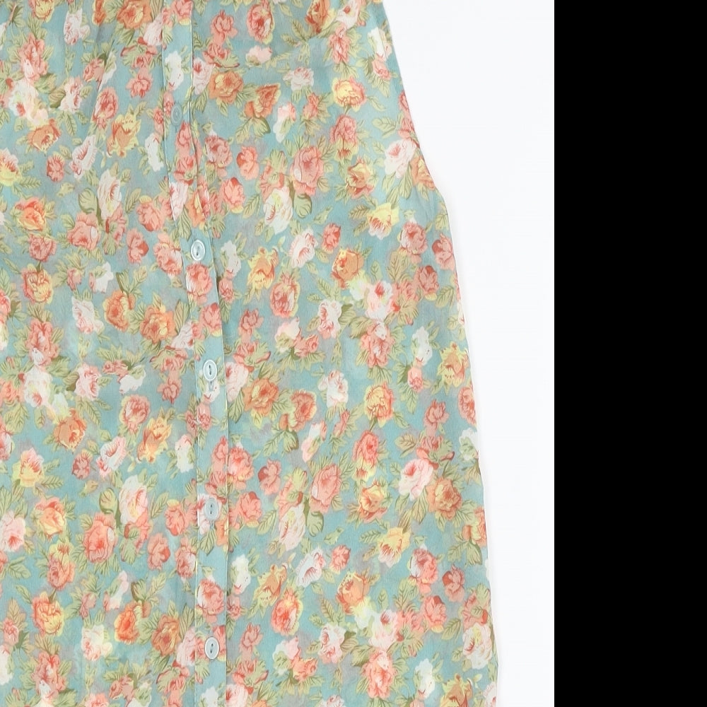 New Look Womens Green Floral   Button-Up Size 6