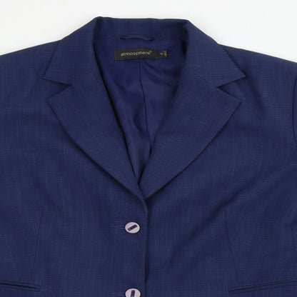 Close-up detail of Atmosphere women’s blue jacket suit jacket, size UK 14