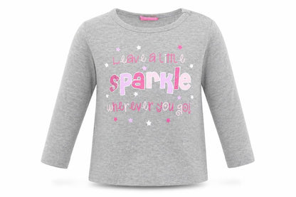 Front view of Cutey Couture girls’ grey jumper, size 6-9, months